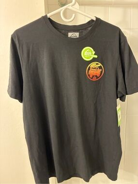 Reef Black Short-Sleeve Tee with Neon Green and Orange Chest Graphics